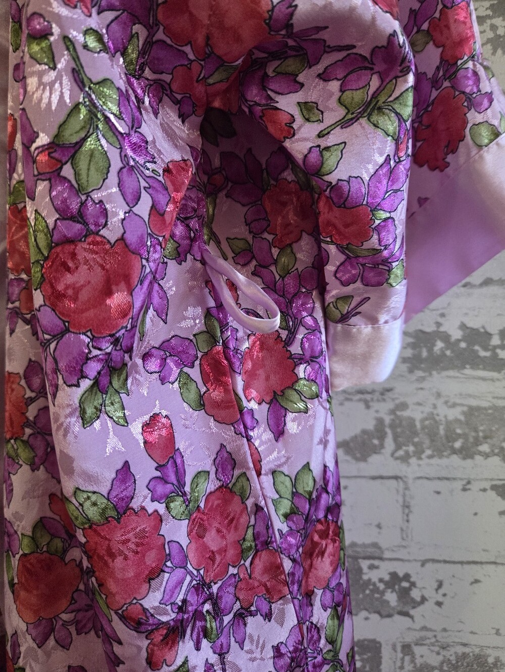 Vanity Fair Vintage 3-Piece Set Floral Satin Robe Nightgown & Padded Hanger M - Picture 5 of 9